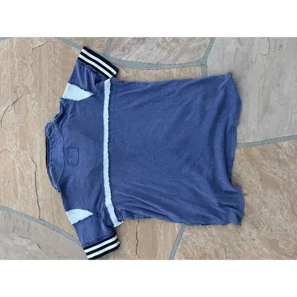 Free People We The Free Be Kind Tee V Neck Striped Polo Blouse Tunic Top M BZ - Picture 4 of 5